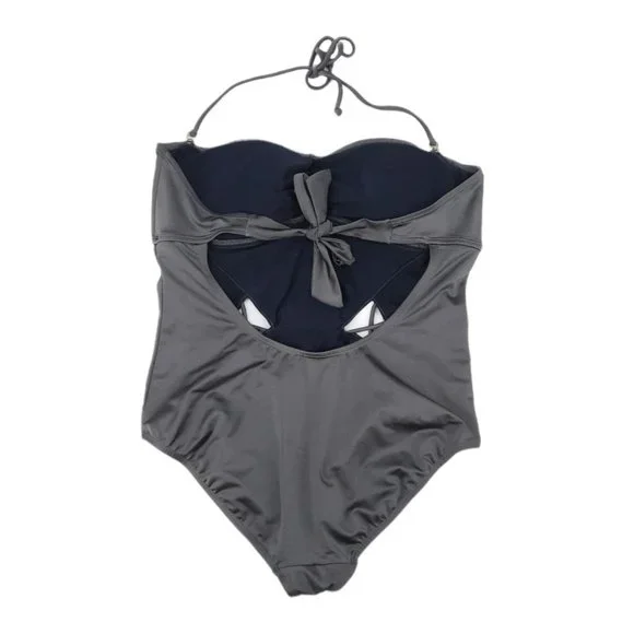 Y2K apostrophe Metallic Gray Cutout Halter Convertible Swimsuit Size L Backless - Picture 4 of 9